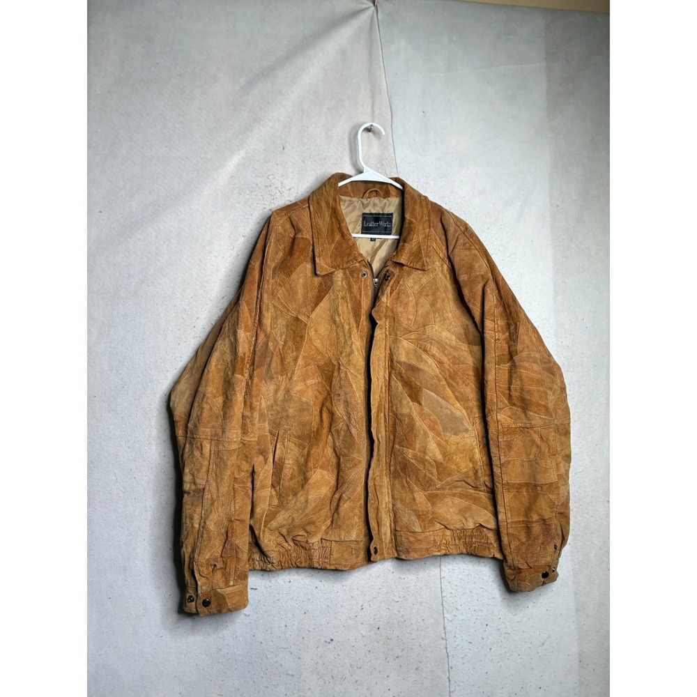 Leather Works Mens Patchwork Suede Bomber Jacket Tan XXXL Vintage Style 7702
